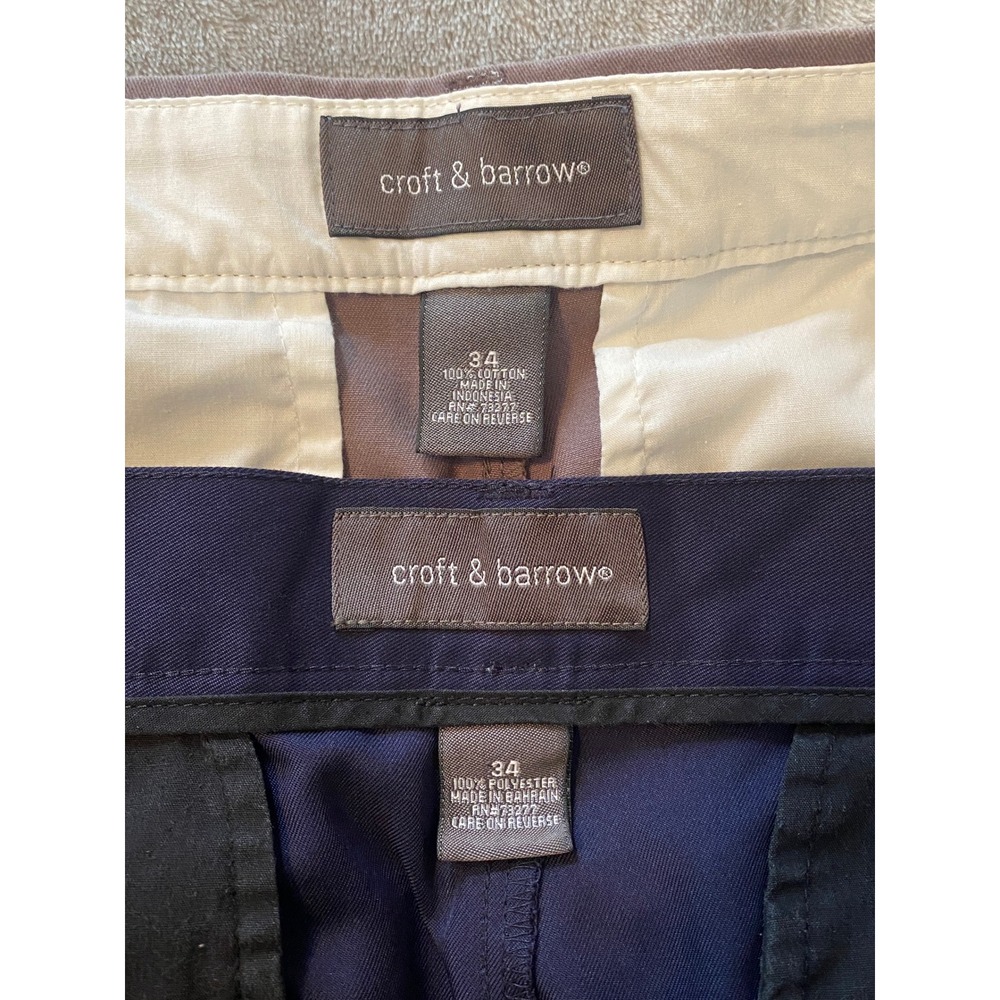 Croft & Barrow Shorts Lot/2 Sz 34 Taupe Navy Chino Pleated Cotton Poly Preppy - Picture 7 of 11